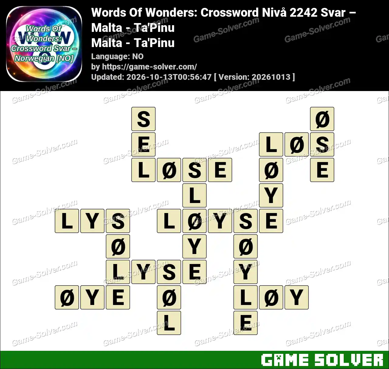 Words Of Wonders: Crossword Nivå 2242 Svar – Malta – Ta’Pinu